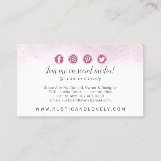 Blush Pink Gold Rustikale Flora Antler Social Medi Visitenkarte (Rückseite)