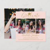 Blush Pink Gold Script Graduate 4 Foto Abschluss Ankündigung (Vorne/Hinten)