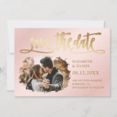 Blush Pink Gold Script Hochzeit 2 Foto Save The Date (Vorderseite)