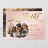 Blush Pink Gold Script Hochzeit 2 Foto Save The Date (Vorne/Hinten)