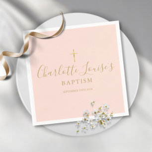 Blush Pink Gold Signature Baptism Christening Napk Serviette