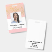 Blush Pink Gold Sparkle Lehrer Ausweis (Vorder- & Rückseite)