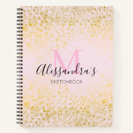 Blush Pink & Gold Sparkline Monogram Name Sketchbo Notizblock