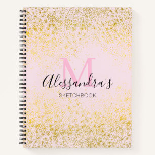 Blush Pink & Gold Sparkline Monogram Name Sketchbo Notizblock