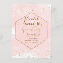 Blush Pink & Gold Spritzer Moderner Sweet 16 Party Einladung