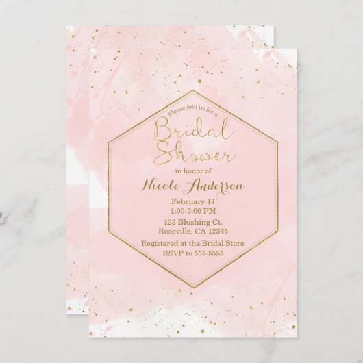 Blush Pink & Gold Spritzer Modernes Brautparty Einladung (Vorne/Hinten)