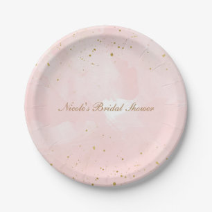 Blush Pink & Gold Spritzer Modernes Brautparty Pappteller