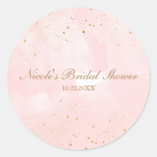 Blush Pink & Gold Spritzer Modernes Brautparty Runder Aufkleber