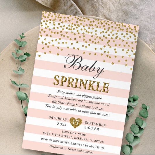Blush Pink Gold Streifen Confetti Baby Girl Sprink Einladung