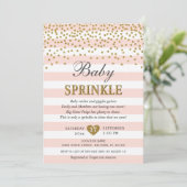 Blush Pink Gold Streifen Confetti Baby Girl Sprink Einladung (Stehend Vorderseite)