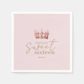 Blush Pink & Gold Sweet 16 Crown Paper Napkin Serviette (Vorderseite)