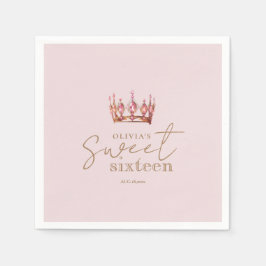 Blush Pink & Gold Sweet 16 Crown Paper Napkin Serviette