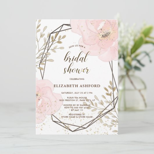 Blush Pink Gold & Taupe Brautparty Einladung (Stehend Vorderseite)