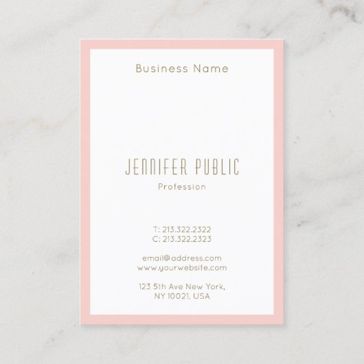 Blush Pink Gold Text Monogram Modern Vertikal Visitenkarte (Rückseite)