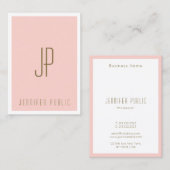 Blush Pink Gold Text Monogram Modern Vertikal Visitenkarte (Vorne/Hinten)