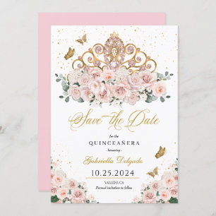 Blush Pink & Gold Tiara Save the Date Quinceañera Einladung