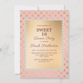 Blush Pink Gold Tiara Sweet 16 Dance Party Einladung