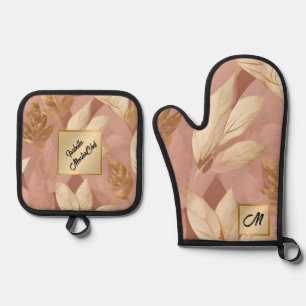 Blush Pink Gold Trendy Boho Blätter Collection Ofenhandschuh & Topflappen-Set