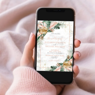 Blush Pink Gold Tropical Boho Chic Wedding Einladung