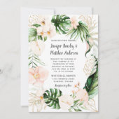 Blush Pink Gold Tropical Green Wreath Wedding Einladung (Vorderseite)