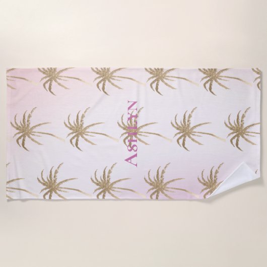 Blush Pink Gold Tropical Palm Trees Strandtuch (Vorderseite)