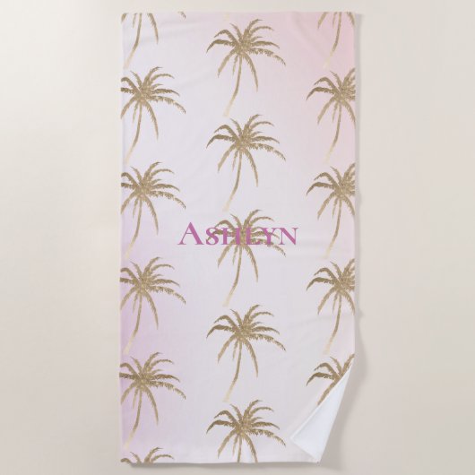 Blush Pink Gold Tropical Palm Trees Strandtuch (Vorderseite)