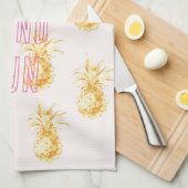 Blush Pink Gold Tropische Ananas Geschirrtuch (Viertel Falte)
