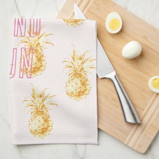 Blush Pink Gold Tropische Ananas Geschirrtuch (Viertel Falte)