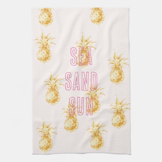 Blush Pink Gold Tropische Ananas Geschirrtuch (Vertikal)