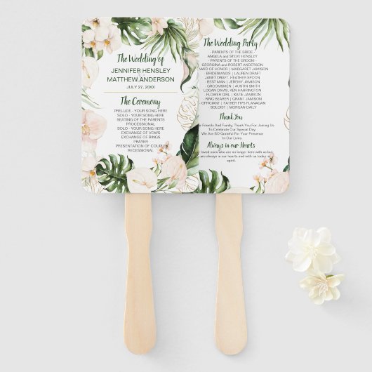 Blush Pink Gold Tropische Grüne Hochzeitsfeier Fächer (Vorne und Hinten)