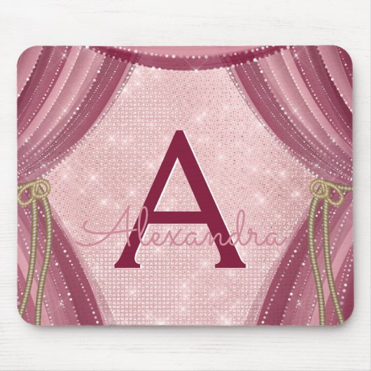 Blush Pink, Gold und Burgundy Girl's Monogram Mousepad (Vorne)