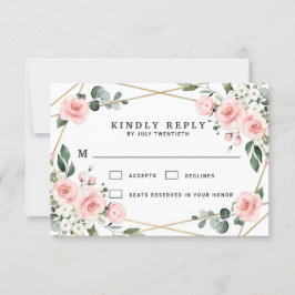Blush Pink Gold und Weiße Blumengrün Hochzeit RSVP Karte