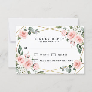 Blush Pink Gold und Weiße Blumengrün Hochzeit RSVP Karte