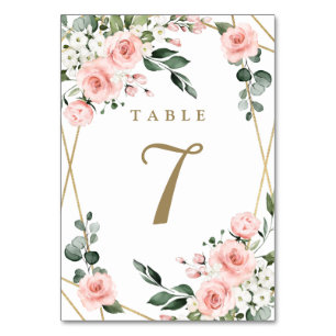 Blush Pink Gold und Weiße Blumengrün Hochzeit Tischnummer