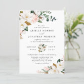 Blush Pink Gold und White Magnolia Bloral Wedding Einladung (Stehend Vorderseite)