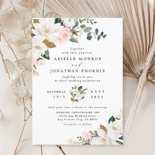 Blush Pink Gold und White Magnolia Bloral Wedding Einladung