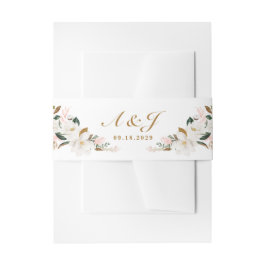 Blush Pink Gold und White Magnolia Bloral Wedding Einladungsbanderole