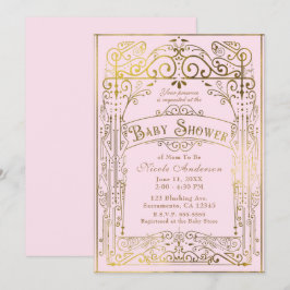 Blush Pink & Gold Vintage Viktorianische Babydusch Einladung