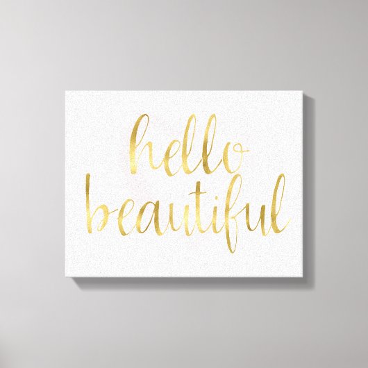 Blush Pink Gold Wasserfarbenherz Hallo schön Leinwanddruck (Vorderseite)