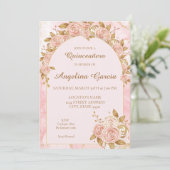 Blush Pink Gold Whimsical Quinceanera Einladung (Stehend Vorderseite)