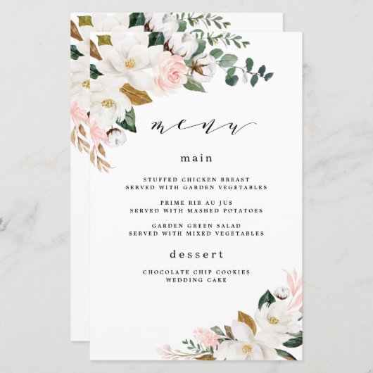 Blush Pink Gold White Floral Wedding Karten (Vorne/Hinten)