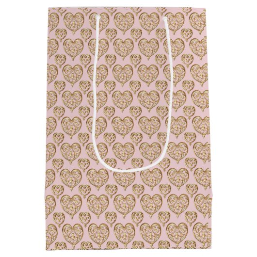 Blush Pink Golden Hearts Mother Day Mittlere Geschenktüte (Rückseite)