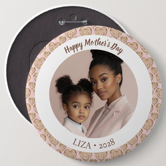 Blush Pink Golden Hearts Mother's Day Foto Button (Vorne & Hinten)