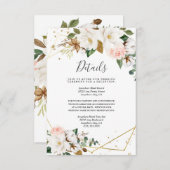 Blush Pink Goldene Geometrie und Weiße Magnolienfl Begleitkarte (Vorne/Hinten)