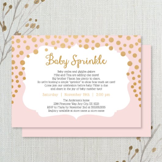 Blush pink goldes Girl Sprinkle laden ein, Baby #2 Einladung