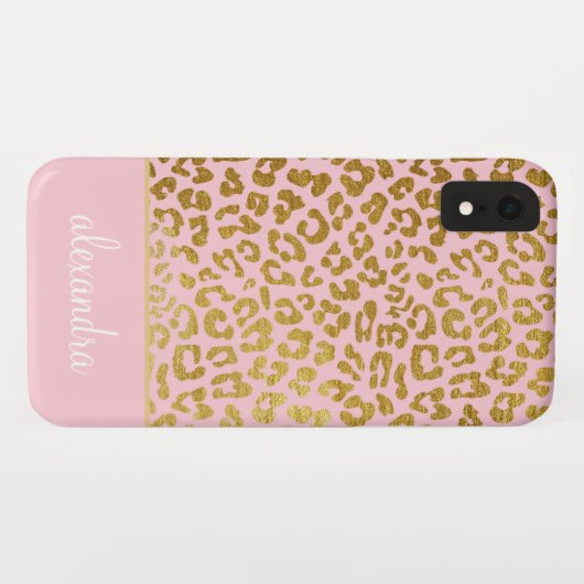 Blush Pink - Goldfolie Cheetah Print Monogram Case-Mate iPhone Hülle (Rückseite (Horizontal))