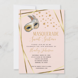 Blush Pink & Goldmasquerade Geburtstagsparty Ankündigung