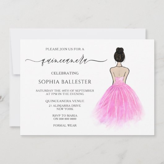 Blush Pink Gospel Dress Script Quinceanera Party Einladung (Rückseite)