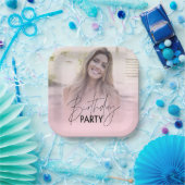 Blush Pink Gradient Personalisiertes Foto Geburtst Pappteller (Party)