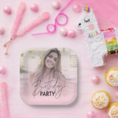 Blush Pink Gradient Personalisiertes Foto Geburtst Pappteller (Party)